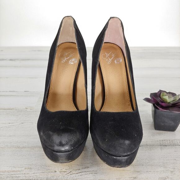 Colin Stuart Black Velvet Chain Heels Platform Size 8.5 - Picture 3 of 6